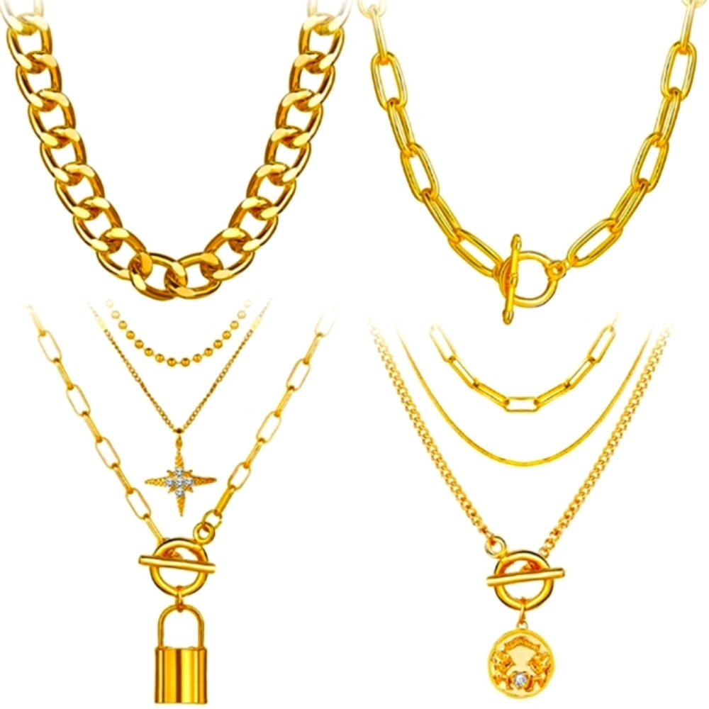 Runway Chic Chunky Gold Layer Chain Necklaces Set of 4 NWT
